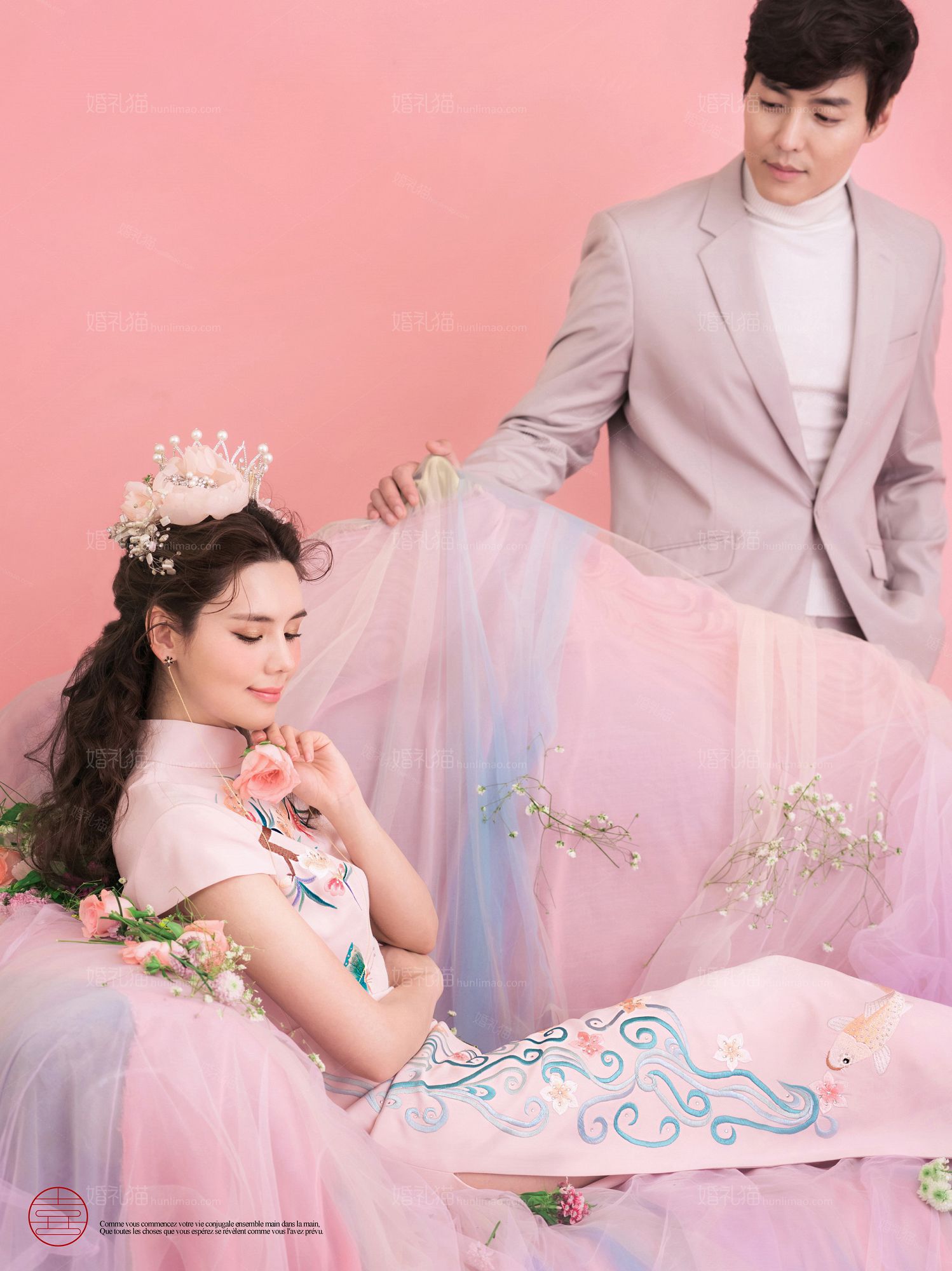 粉红丽人,中国风|纯色背景婚纱照，婚纱照图片
