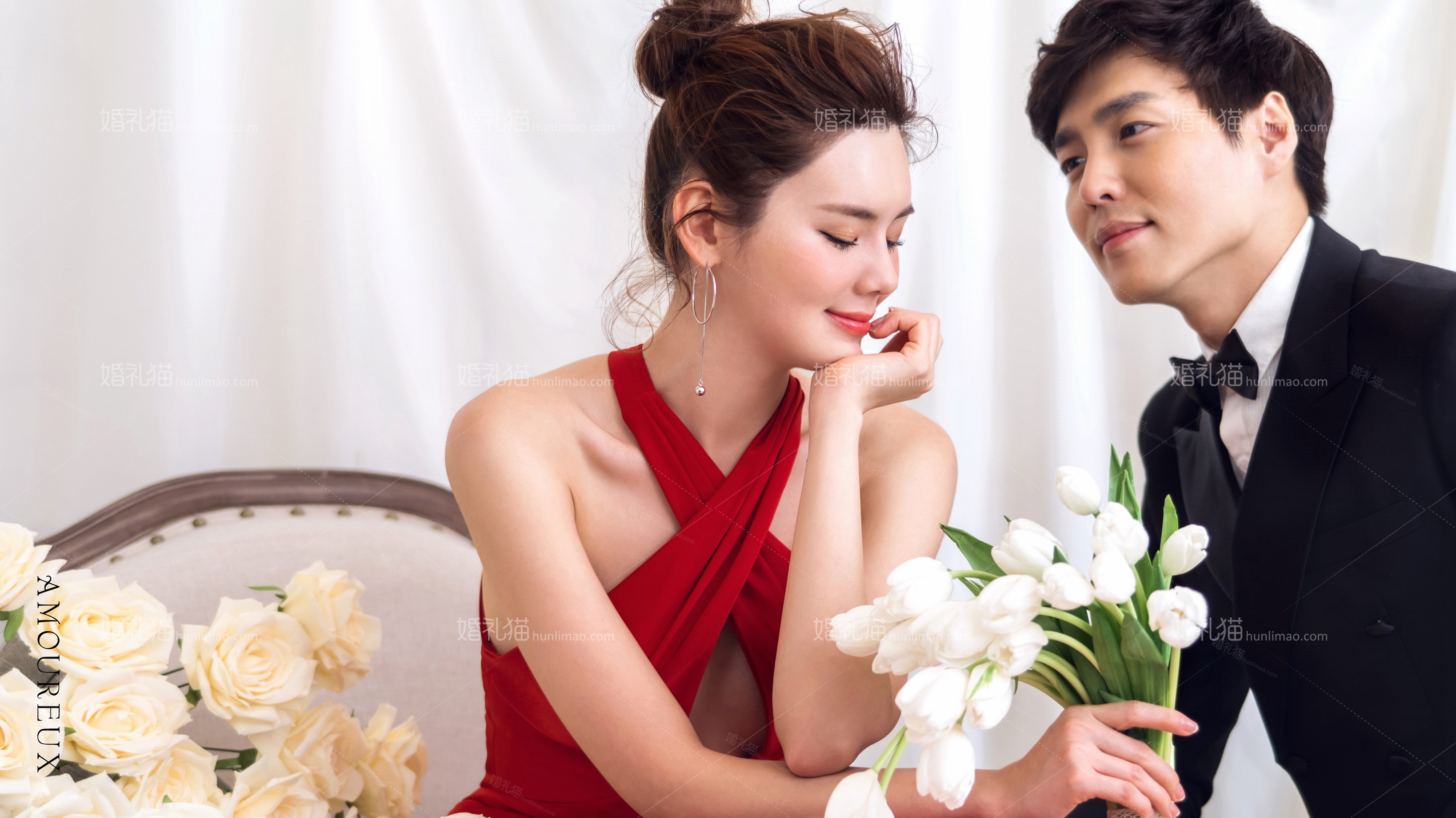 花之恋曲,韩式|纯色背景婚纱照，婚纱照图片